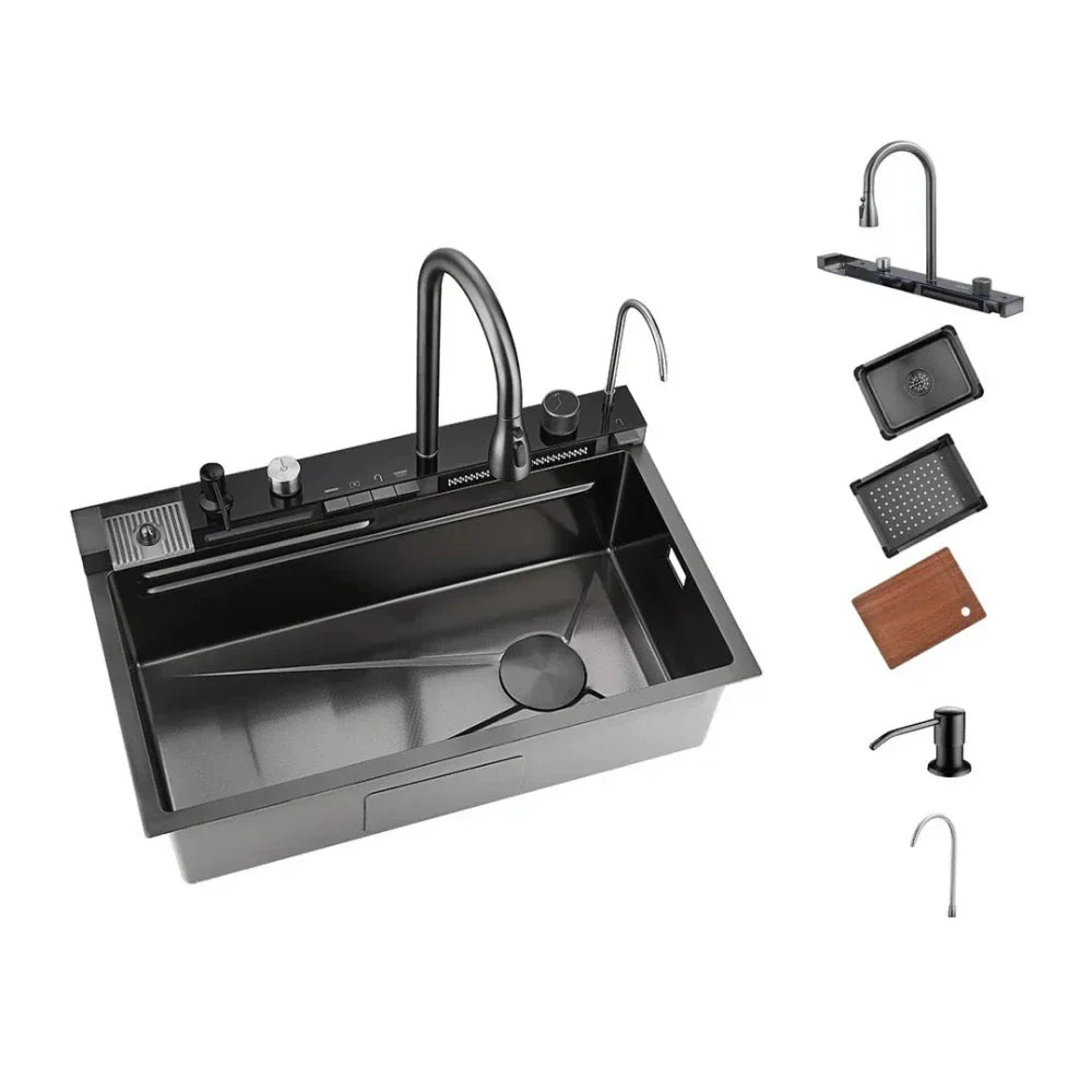 Pachet Promo Lux Bucătărie + Baie – Chiuvetă Inox Multifuncțională & Set Duș Smart cu LED