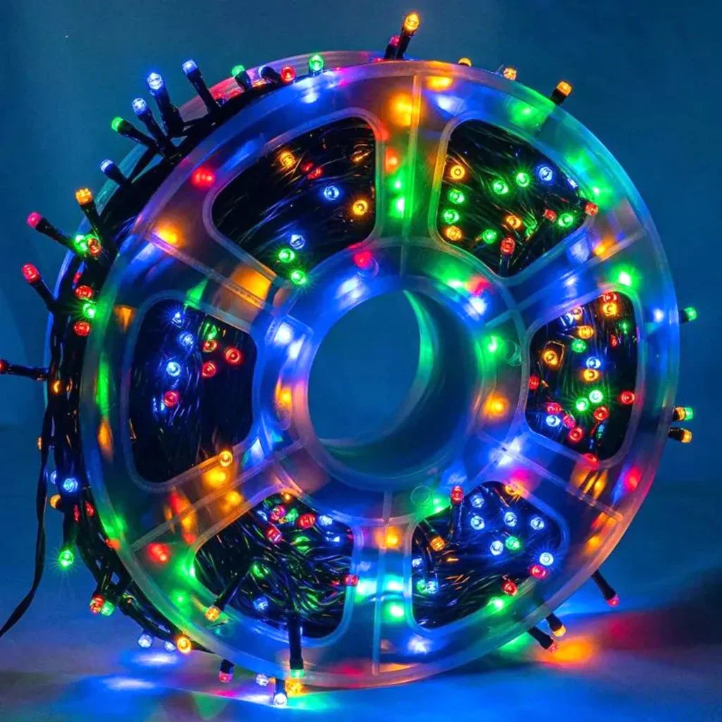 Instalatie De Craciun, Tip Rola, Pentru Interior/Exterior, Lungime 100 m, 8 Moduri De Lumini, Alimentare Priza 220V/50Hz, LED, Protectie IP44, Multicolor