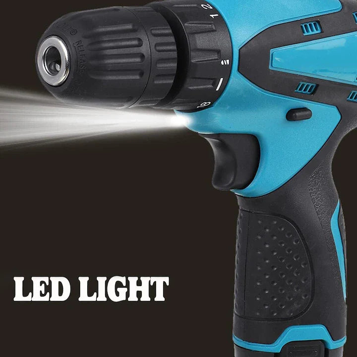 Trusa cu surubelnita electrica fara fir, cu 2 acumulatori, 36V, cu 24 de accesorii incluse, 2 viteze, albastru