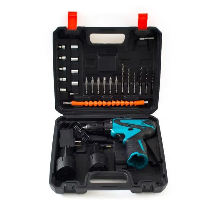 Trusa cu surubelnita electrica fara fir, cu 2 acumulatori, 36V, cu 24 de accesorii incluse, 2 viteze, albastru