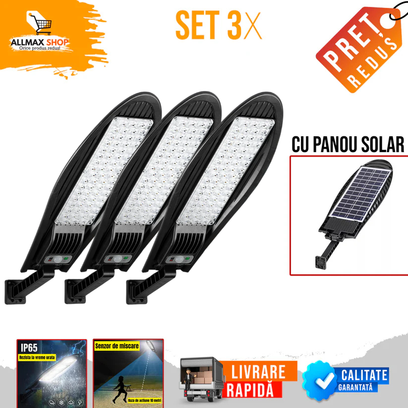 PACHET 2+1 GRATIS! LAMPA SOLARA 1200W LED SENZOR DE MISCARE