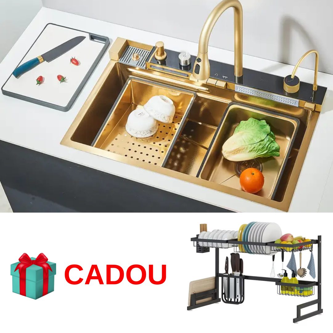 Chiuveta Bucatarie Multifunctionala cu LED, Inox, Auriu + CADOU SCURGATOR VASE