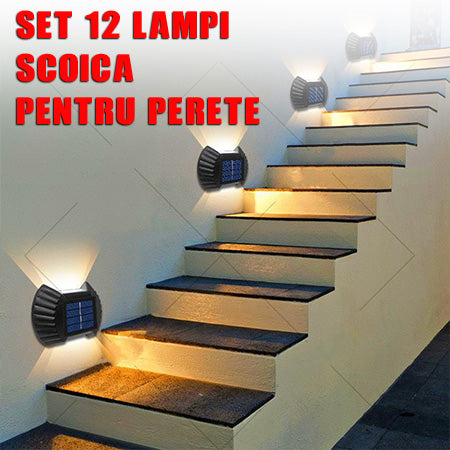 SET 12 LAMPI SOLARE DE PERETE PENTRU EXTERIOR IN FORMA DE SCOICA