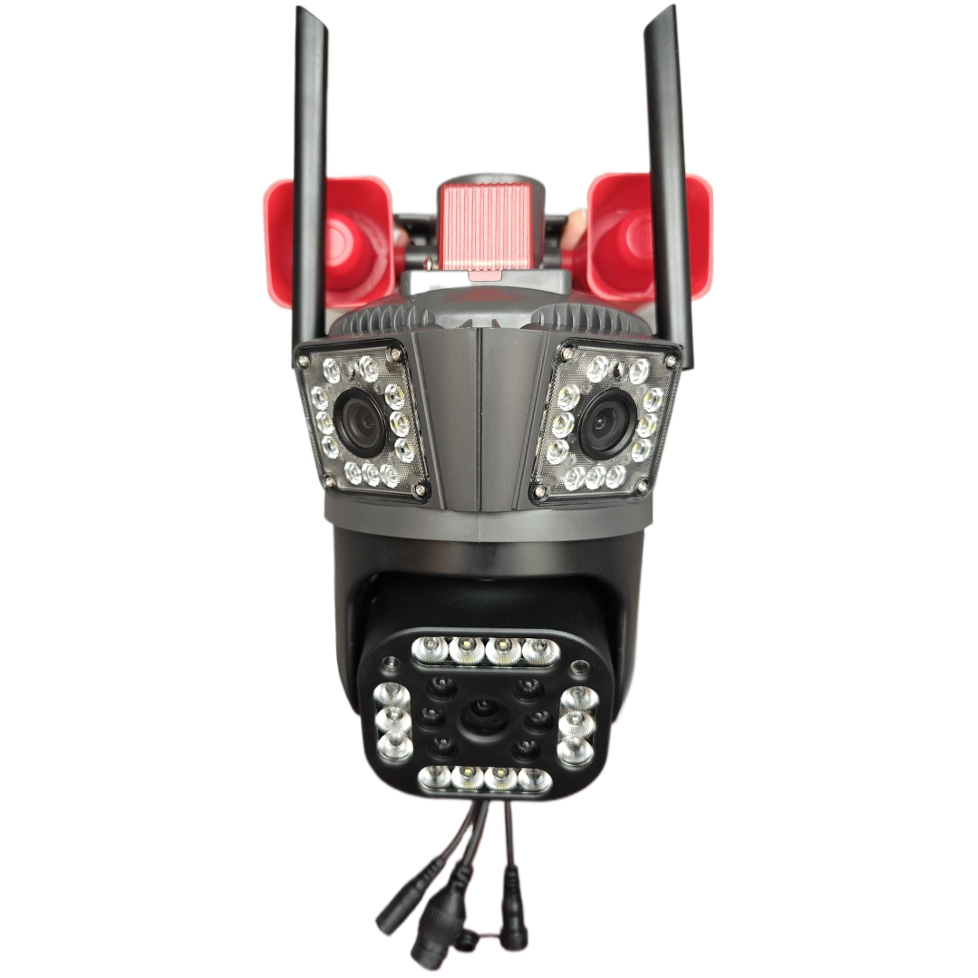 Camera de Supraveghere Tripla CU ALARMA!  WIFI, 12MP, Exterior/Interior, Ultra HD