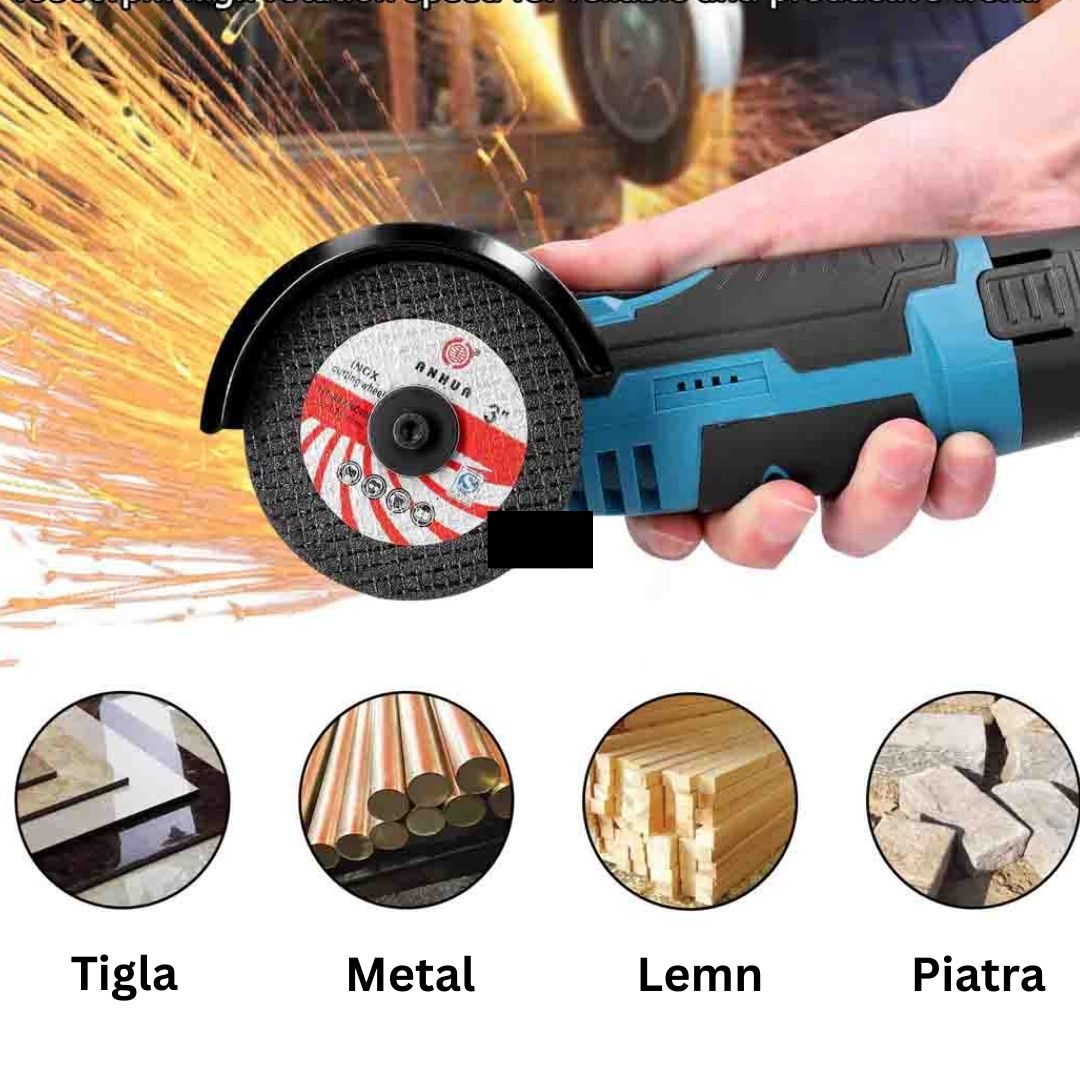 Mini Polizor Unghiular Flex Electric 36V cu 2 Acumulatori, 5 Discuri Incluse