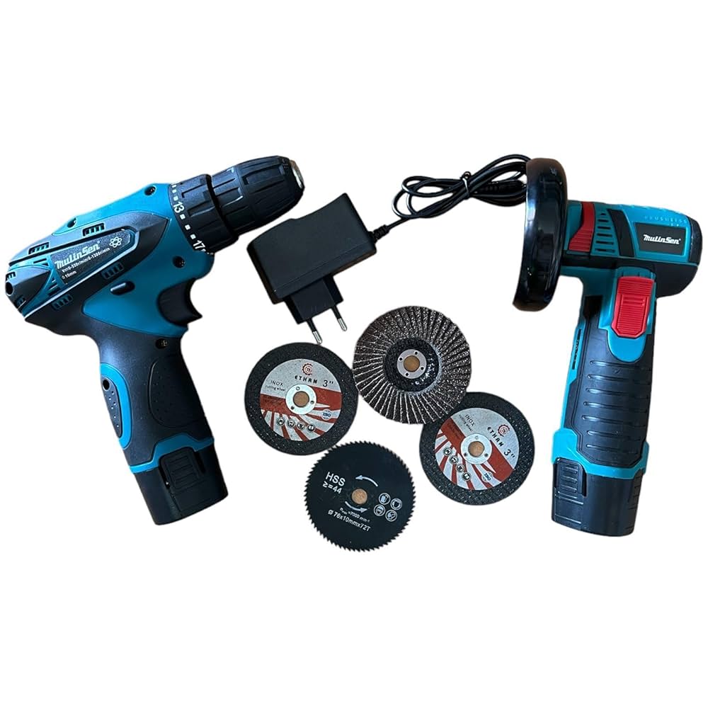 Set Polizor unghiular & Mașină de găurit cu impact 48V cu 2 baterii + 5 discuri cadou