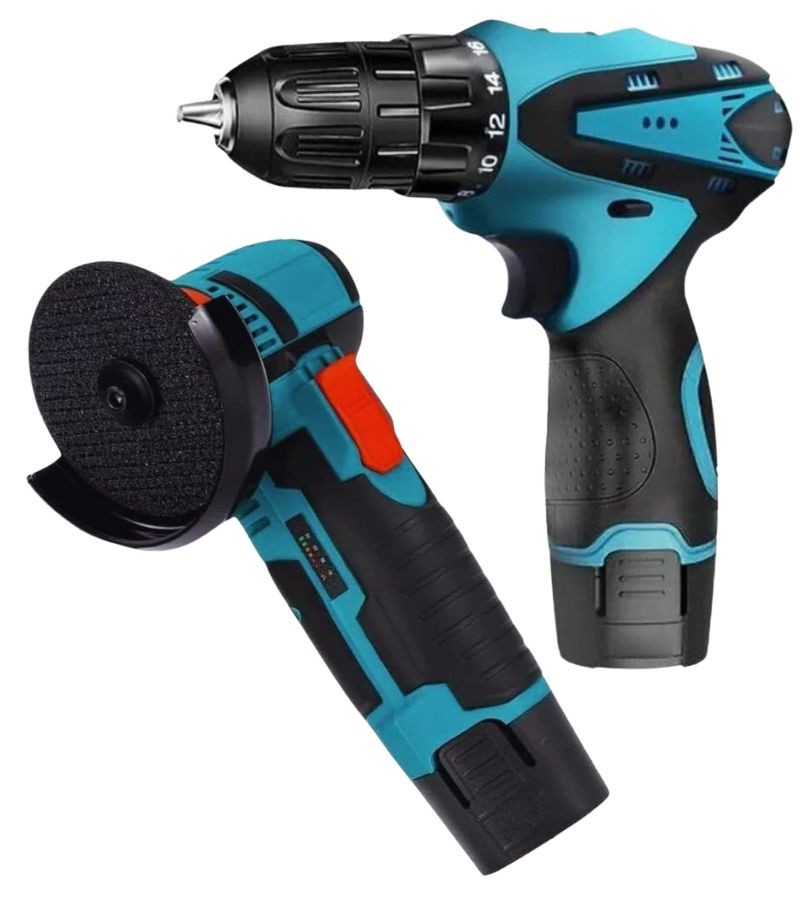 Set Polizor unghiular & Mașină de găurit cu impact 48V cu 2 baterii + 5 discuri cadou