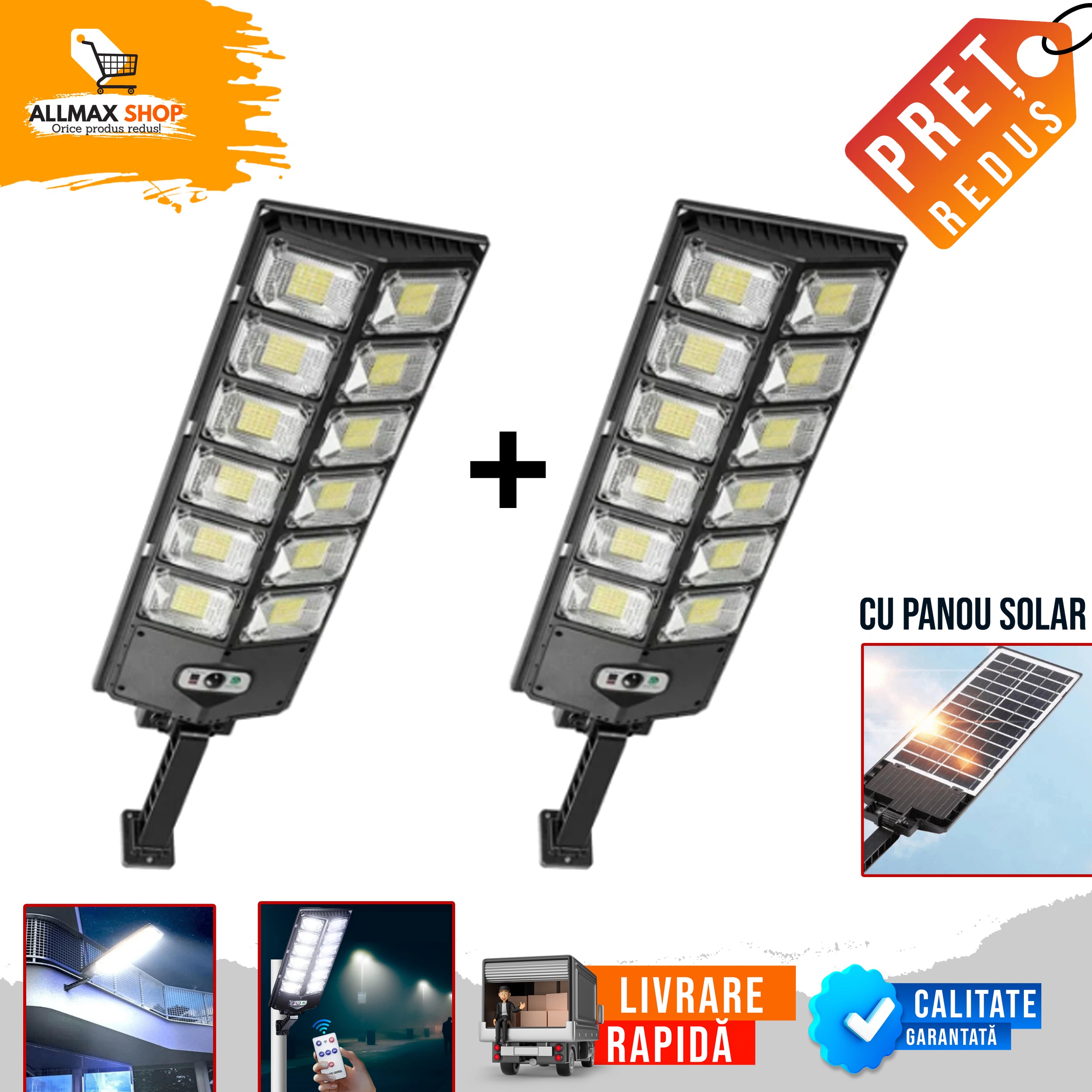 PACHET 1 + 1 !  Lampa solară stradală 3000W