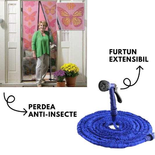 Azi la oferta ! Furtun Extensibil Pentru Gradina, Lungime 45 M, Aparat De Udat Inclus! + Perdea anti-insecte cu magneti si model imprimat