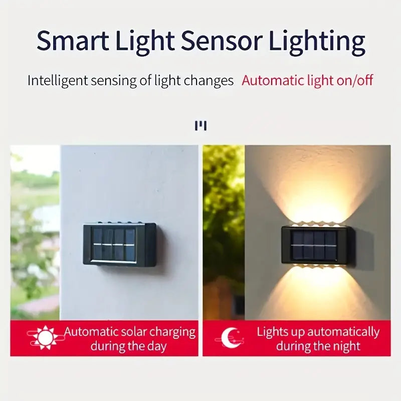 SET  8 LAMPI SOLARE DE PERETE PENTRU EXTERIOR, ILUMINARE IN SUS SI IN JOS