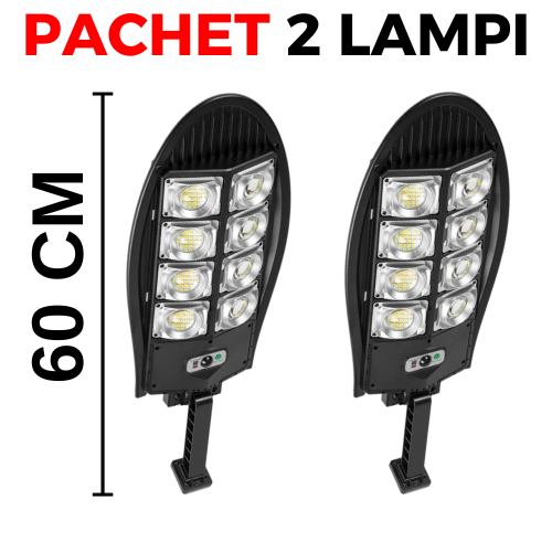 PACHET 2 x Lampa solara STRADALA, 1300W, 400 LED-uri, Negru