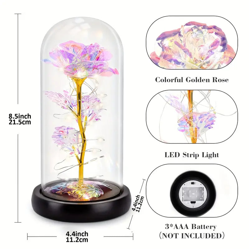 Trandafir etern in sticla ALVA cu iluminare LED