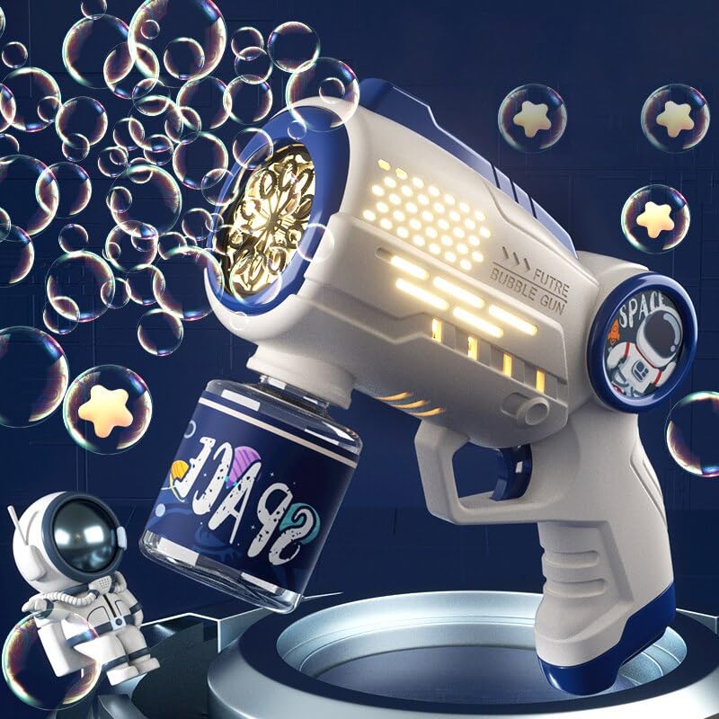 Jucarie interactiva Pistol de facut baloane de sapun, Bubble Machine, cu luminite, alimentare cu baterii