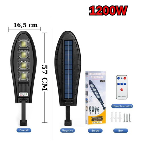 Lampa solara, STRADALA, 1200W, 4 LED-uri, Negru