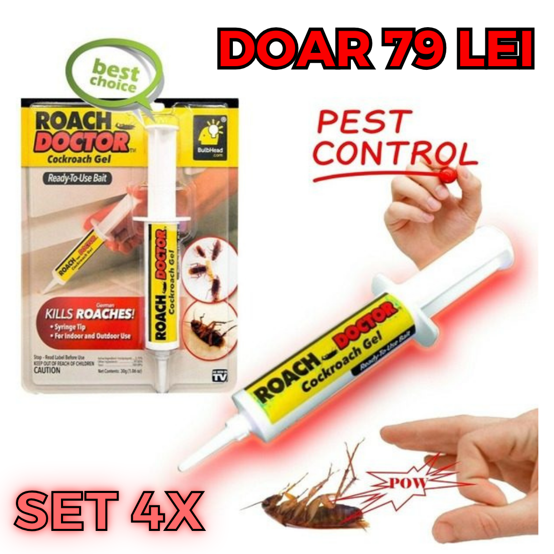 Set 4 x Insecticid tip seringa, solutie antigandaci RoachDoctor