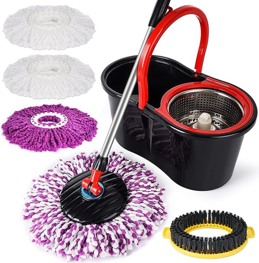 Mop Magic cu 4 Rezerve + Perie , Cuva de inox, Coada 146 cm