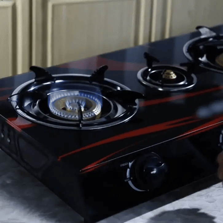 Plită pe gaz cu 3 ochiuri, design din sticlă, compatibilă cu butelie