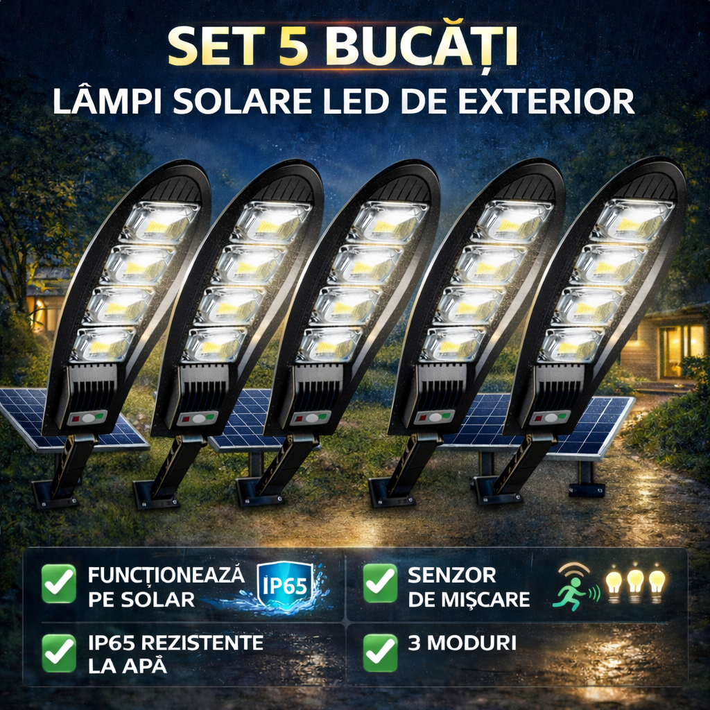 SET 5x Lampa Stradala 1200W, Incarcare Solara