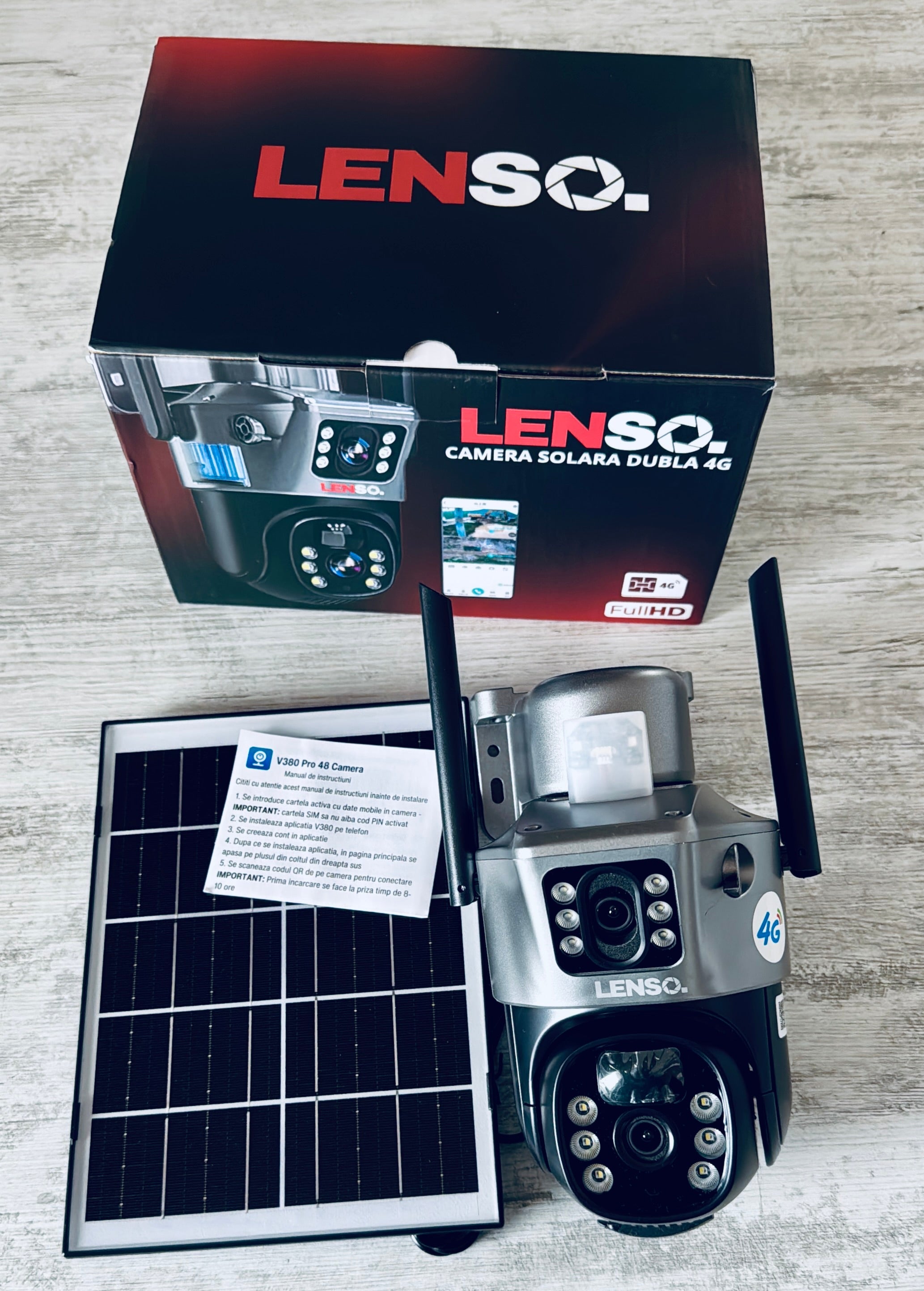 Camera Supraveghere LENSO 4G Dubla + CARD 64GB + CARTELA INTERNET