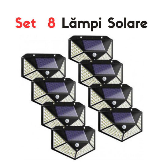 Set 8 x Lampa Solara 100 Led cu senzor de miscare