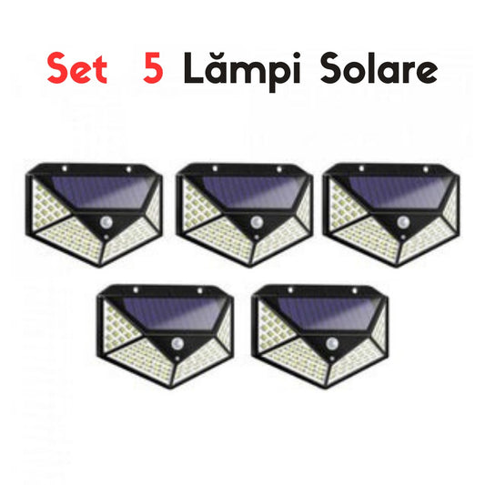 Set 5 x Lampa Solara 100 Led cu senzor de miscare