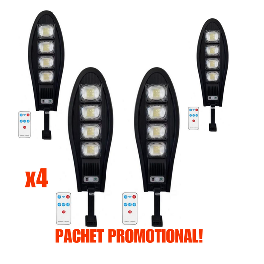 Pachet 4x Lampa solara, STRADALA, 1200W, 4 LED-uri, Negru