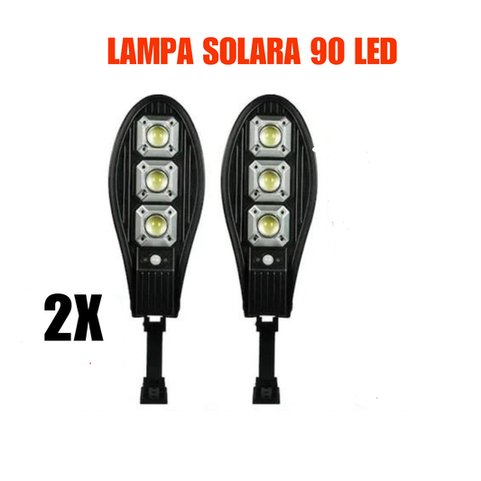 Promoție unicǎ, nu rata ! Set 2 x Lampa Solara stradala 90 LED-uri, 3 moduri de functionare, cu telecomanda. Beneficiaza de transport gratuit!