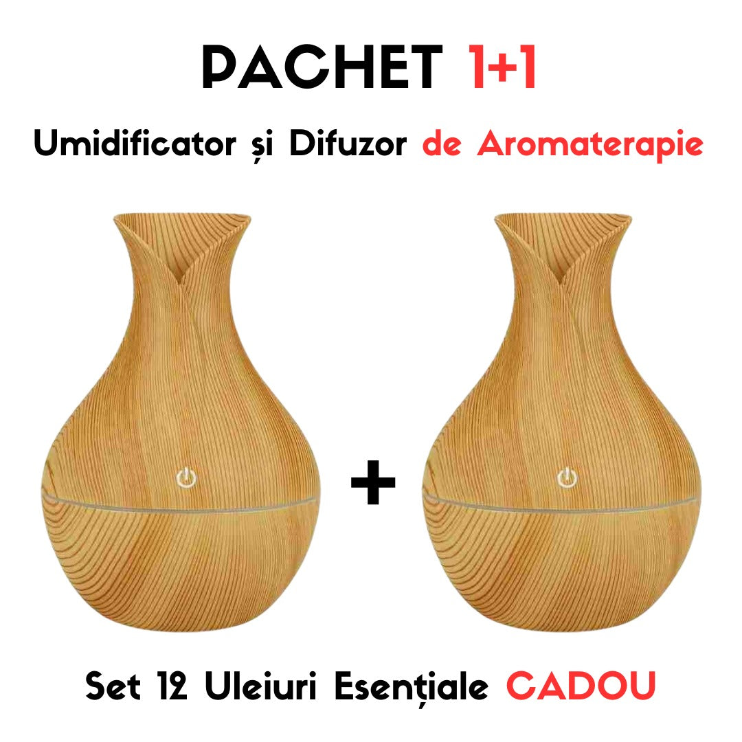 !!!PACHET 2 X  Umidificator Si Difuzor De Aromaterapie, Culori Ambientale, Capacitate 230ML+CADOU 12 Uleiuri Esentiale Pentru Aromaterepie