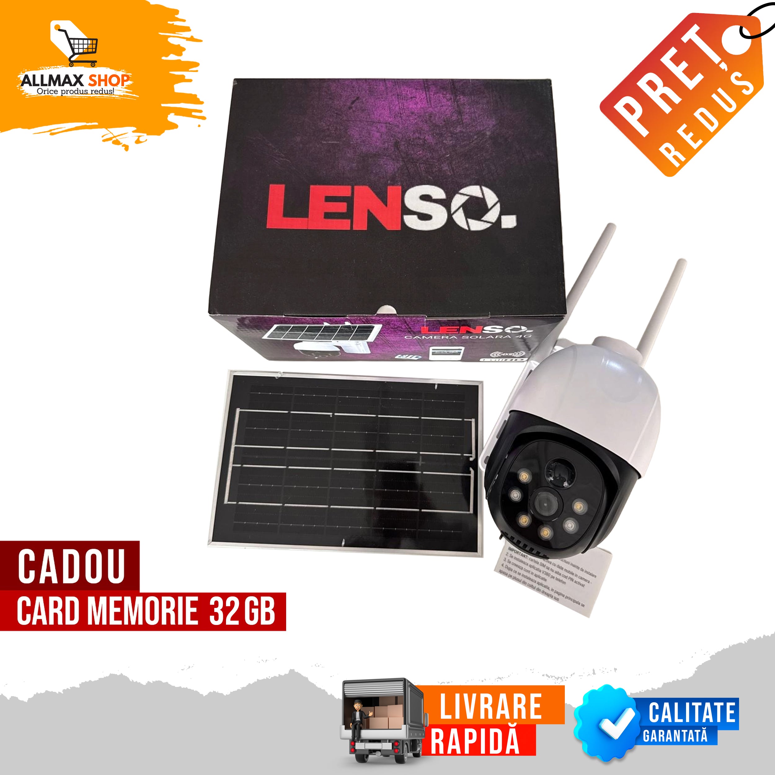 Camera Supraveghere LENSO 4G  + CARD 32GB