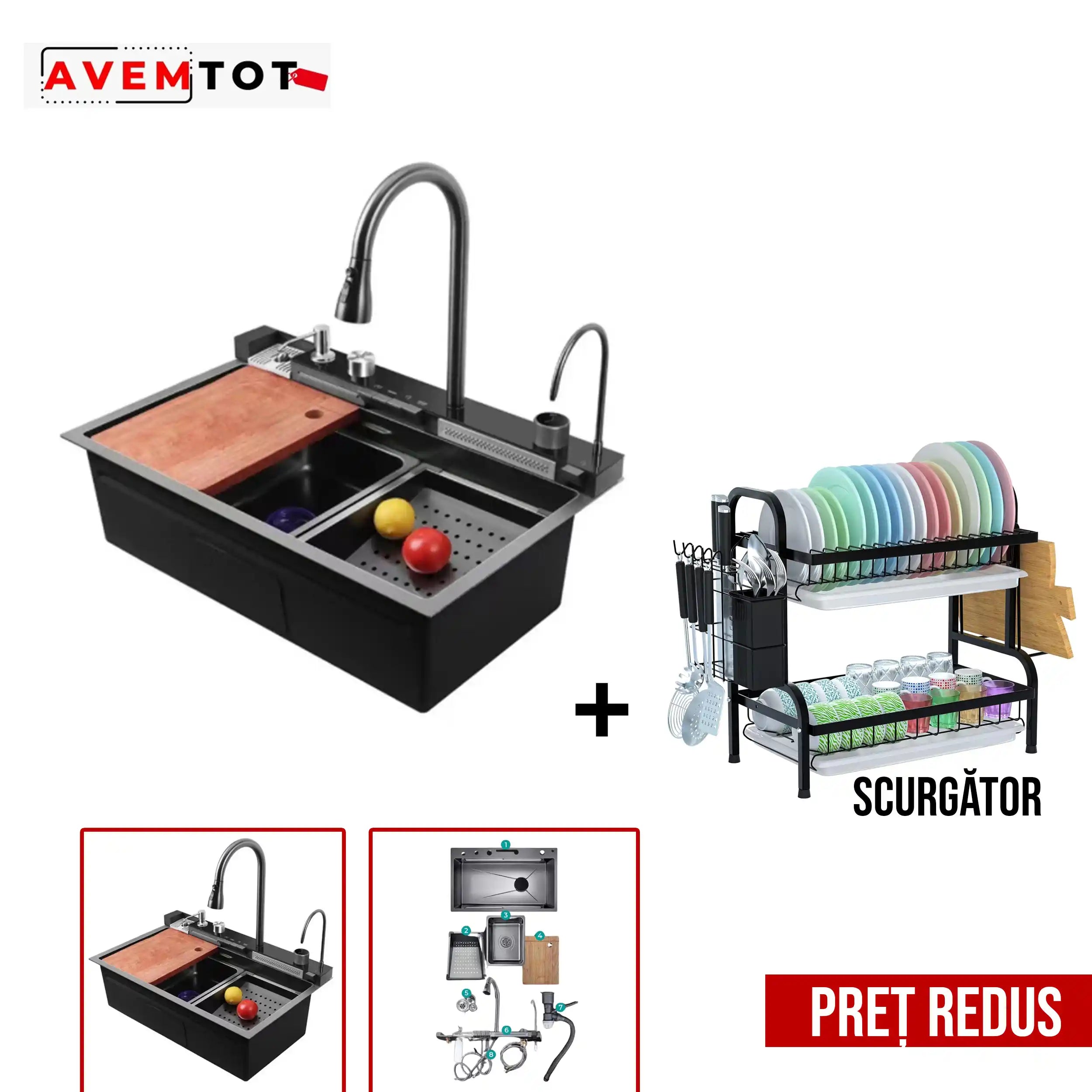 Chiuvetă de bucătărie otel inoxidabil, afisaj digital temperatura apa + scurgator Vase!