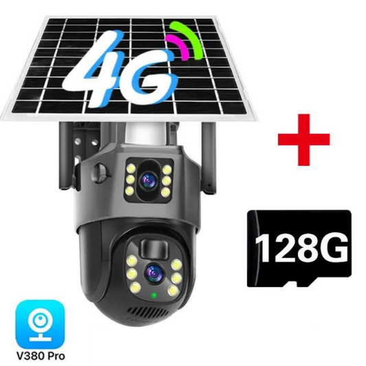 Camera Supraveghere 4G Dubla cu Panou Solar, Ultra HD, Dual Camera 5MP+ CARD CADOU