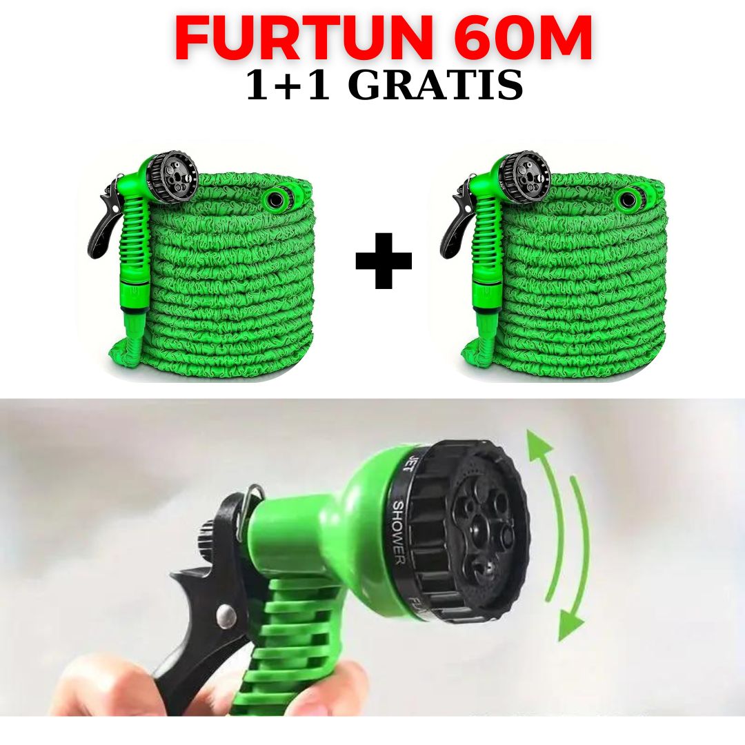 PACHET 1+1 Furtun extensibil pentru gradina, lungime 60 m, aparat de udat inclus!