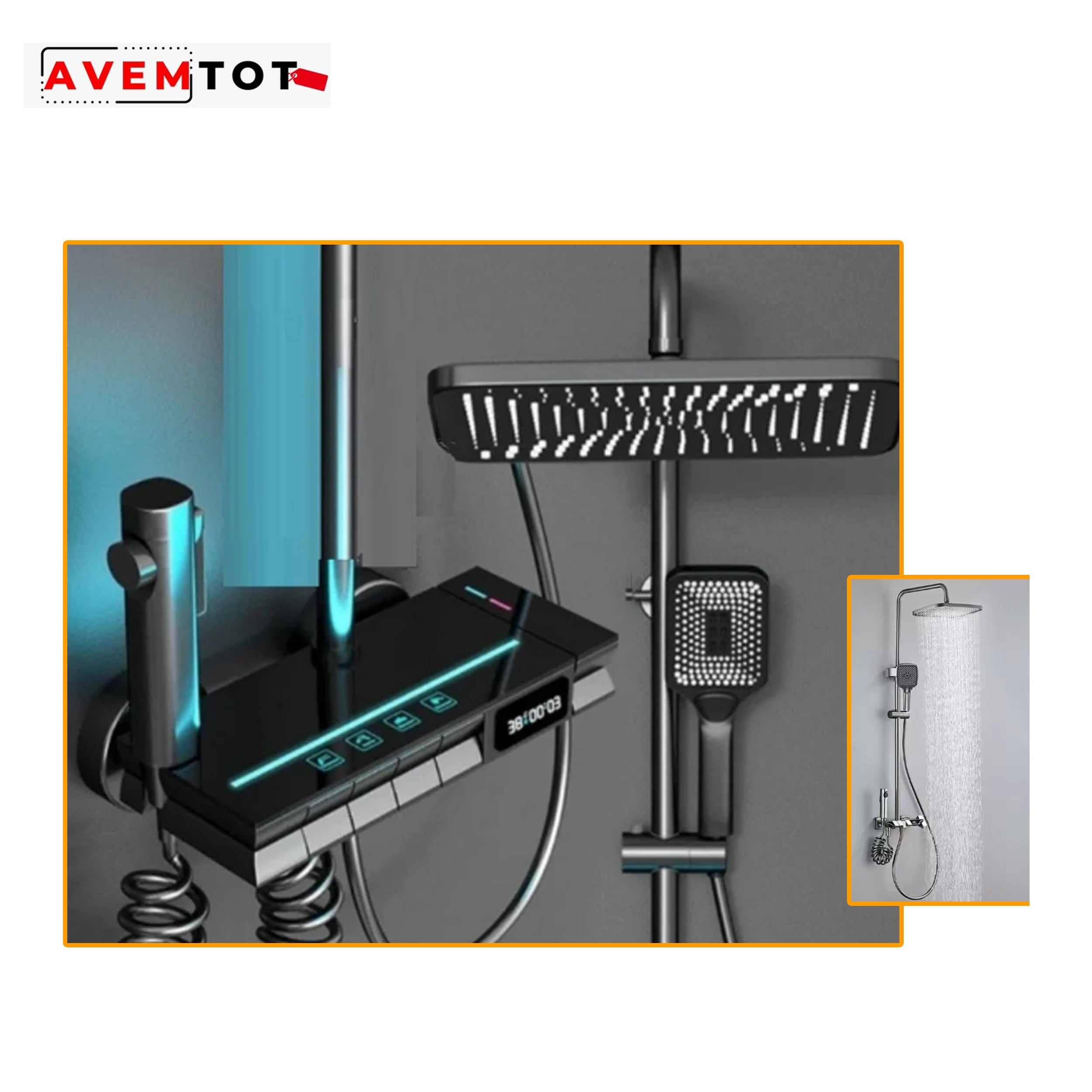 Set de Duș Lux Black - Cu Afișaj Digital și Funcție Termostatică Rotire 360