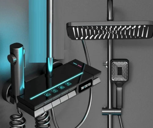 Set de Duș Lux Black - Cu Afișaj Digital și Funcție Termostatică Rotire 360