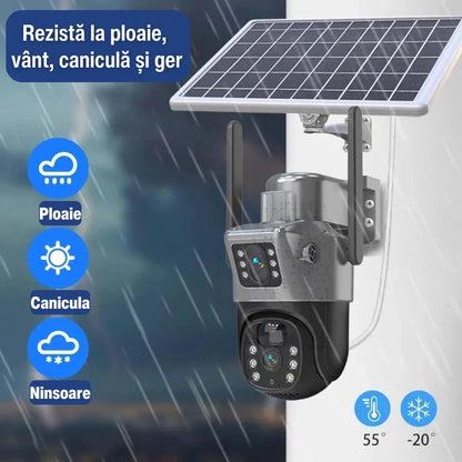 Camera Supraveghere 4G Dubla Cu Panou Solar + CARD 128 GB