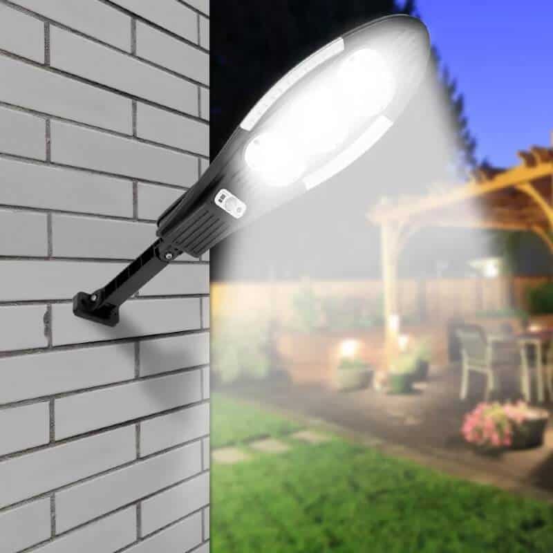 Lampa Solara Stradala cu Telecomanda, 208 LED 8 COB, cu Senzori de Amurg, Miscare si Lumina, IP65 Wateproof, 3 Moduri Functionare, Brat de Montare Inclus, Negru