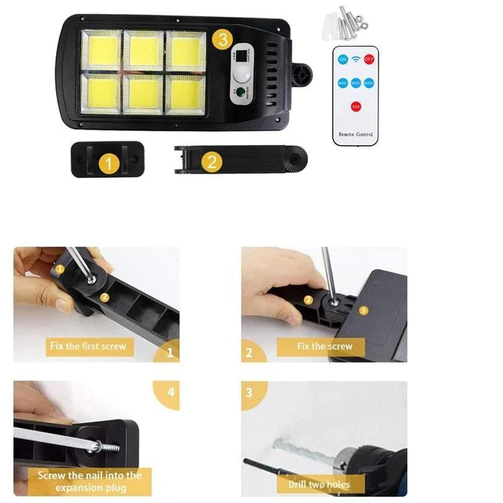 Set 4 + 1 Lampi cu Incarcare Solara, 180 LED-uri COB, telecomanda inclusa