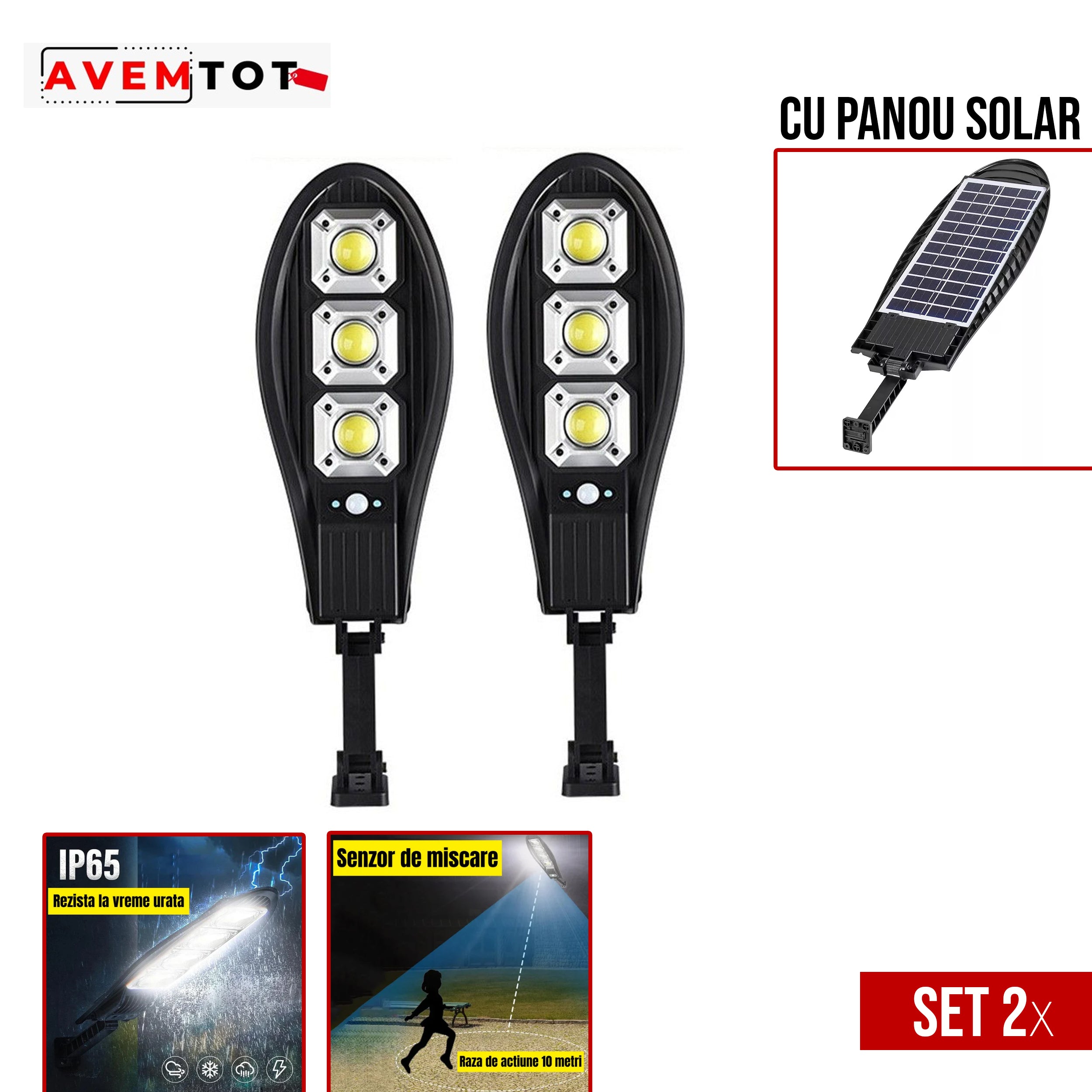 SET 2 x Lampa Stradala cu 90 LED-uri, Incarcare Solara