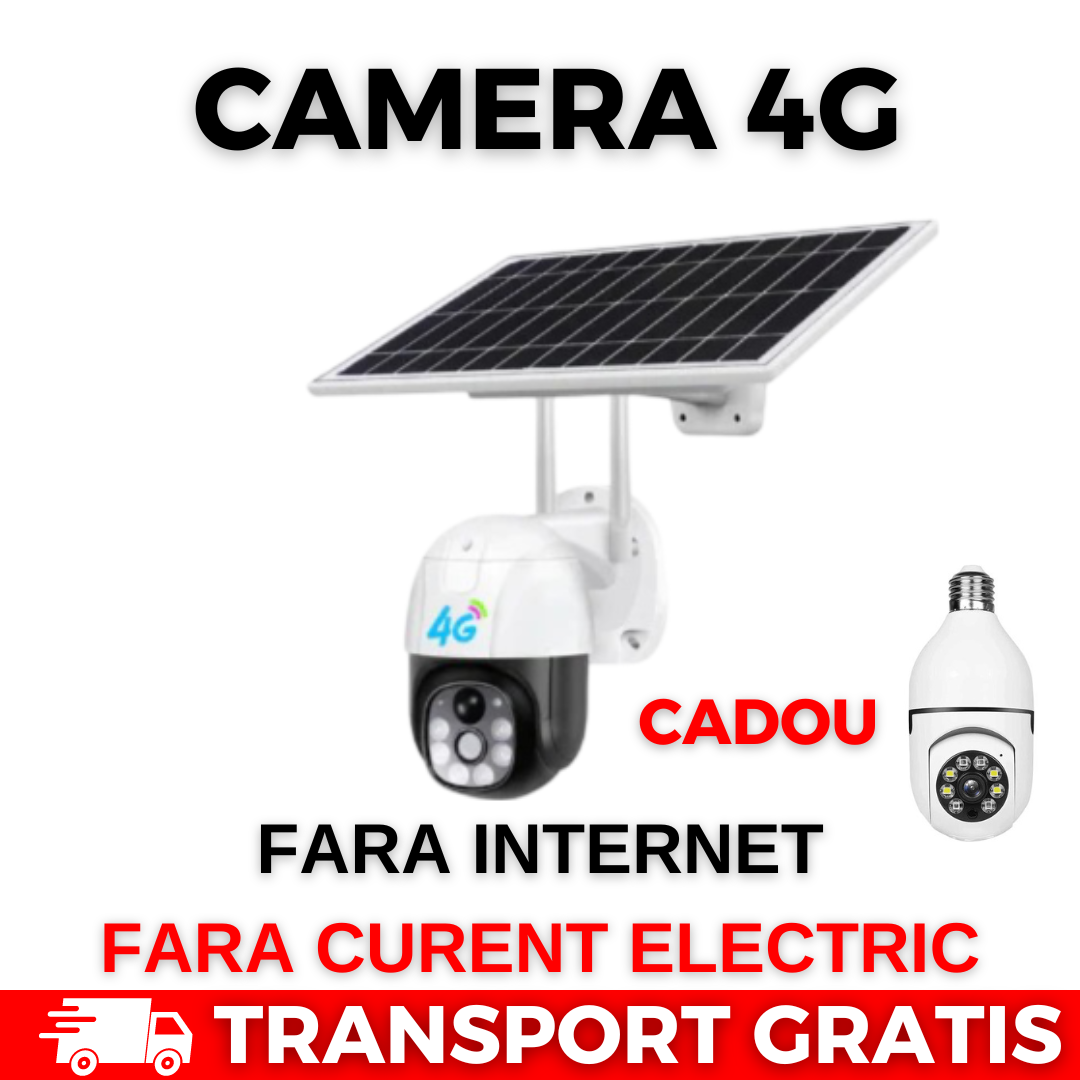 PACHET! Camera 4G panou solar 5 mp, zoom 10x, Full HD + camera tip bec