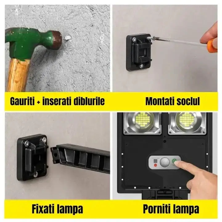 Lampa Stradala cu 90 LED-uri, Incarcare Solara, Lumineaza TOATA Noaptea, Senzor de Miscare