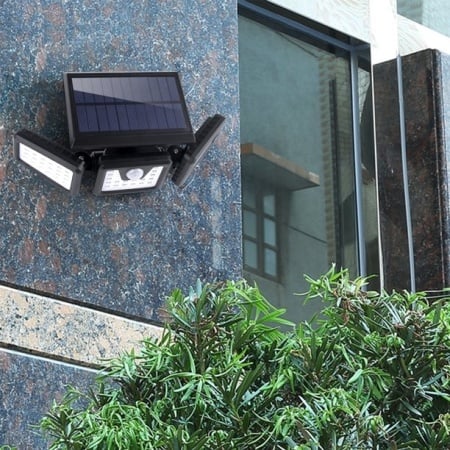 Set 2 x PROIECTOR TRIPLU cu incarcare Solara Senzor de Miscare Prindere pe Perete