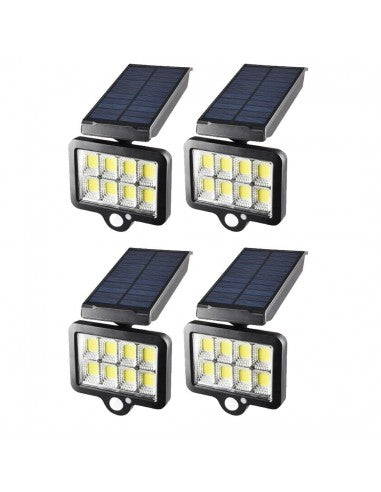 Set 4 x Proiector solar 160 LED  COB senzor de lumina si miscare, cu panou separat