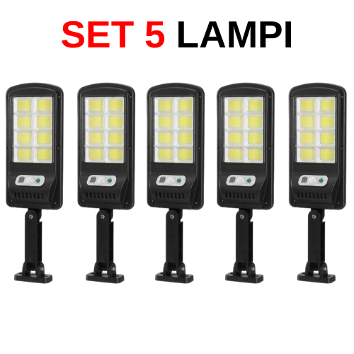 Set 4 + 1 Lampi cu Incarcare Solara, 180 LED-uri COB, telecomanda inclusa