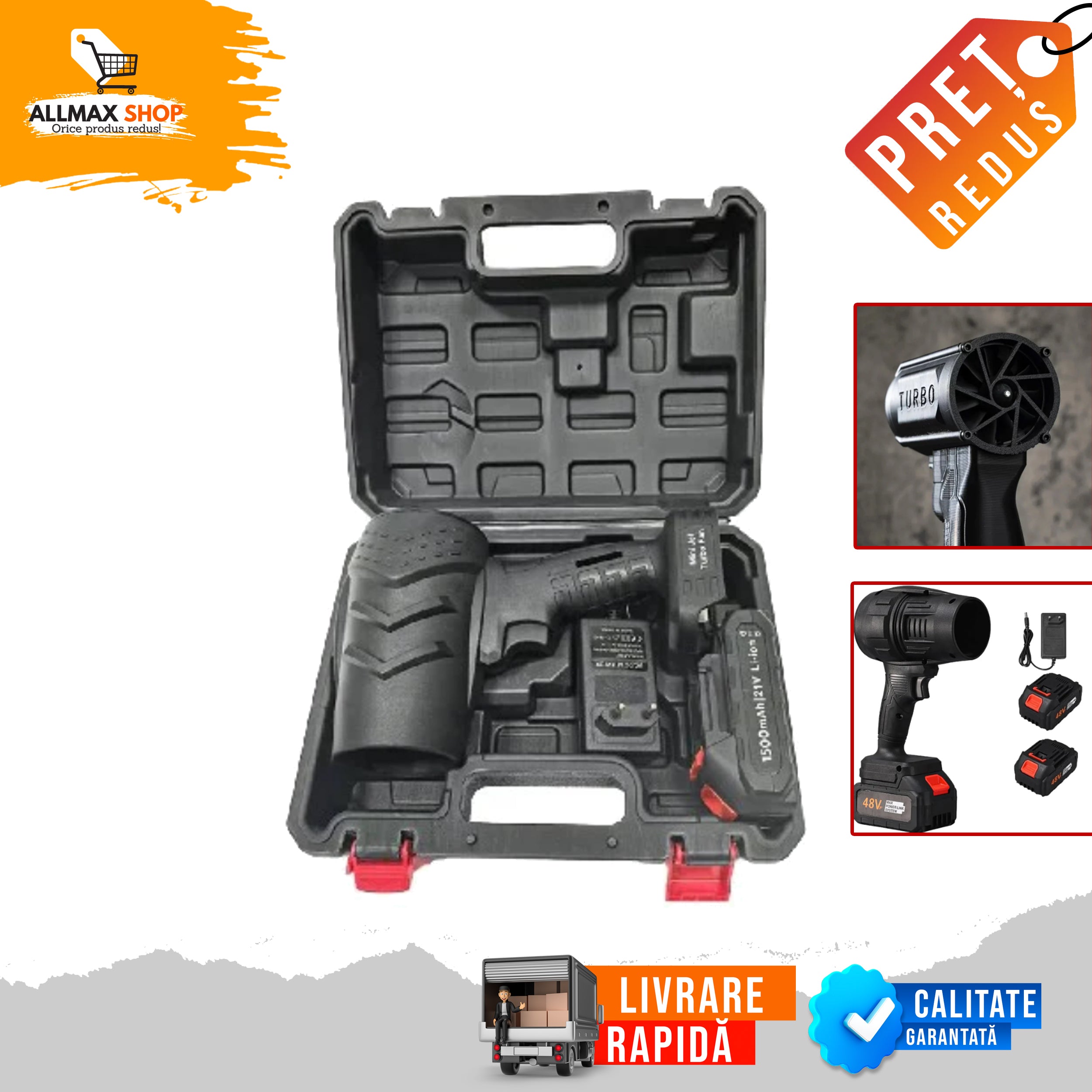 Suflanta CAR DRY Multifunctionala Portabila 48v, 2 acumulatori inclusi!!!