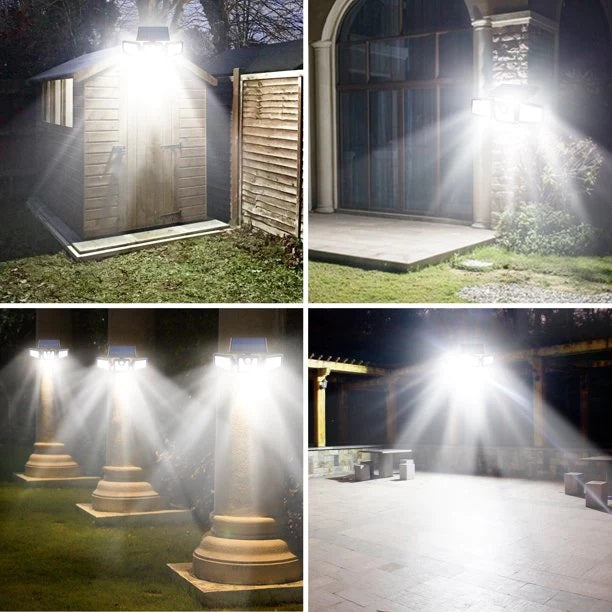 Oferta 2 +1! Set 2 x Lampa Solara pentru Exterior cu Senzor de miscare, 74 LED-uri, Baterie 2400 mAh, 3 Surse de iluminare