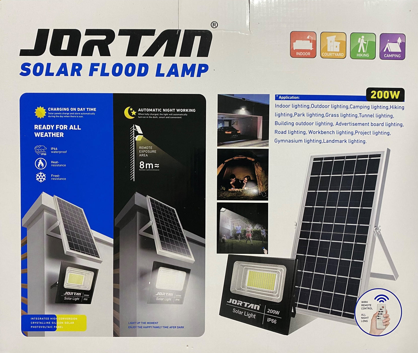 Proiector LED 200W cu panou solar, telecomanda inclusa si senzor de lumina