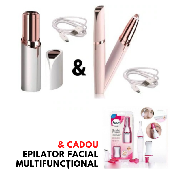 Pachet cosmetic complet: Set epilator facial si epilator sprancene (incarcare usb) + CADOU Epilator facial multifunctional