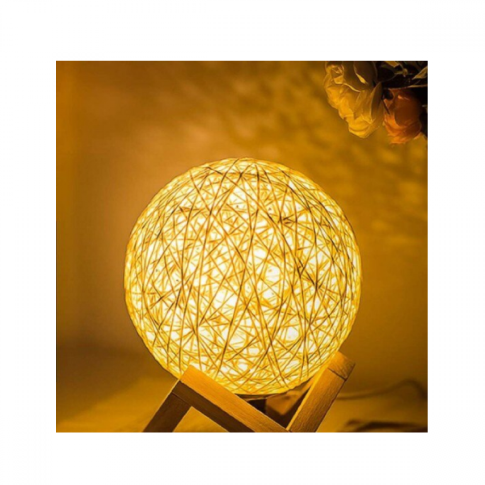 Lampa de veghe luna, cu led, lemn de ratan