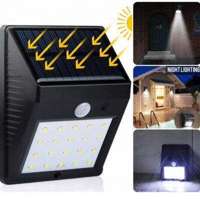 Set 3 lampi solare de perete cu 20 led-uri, senzor de miscare